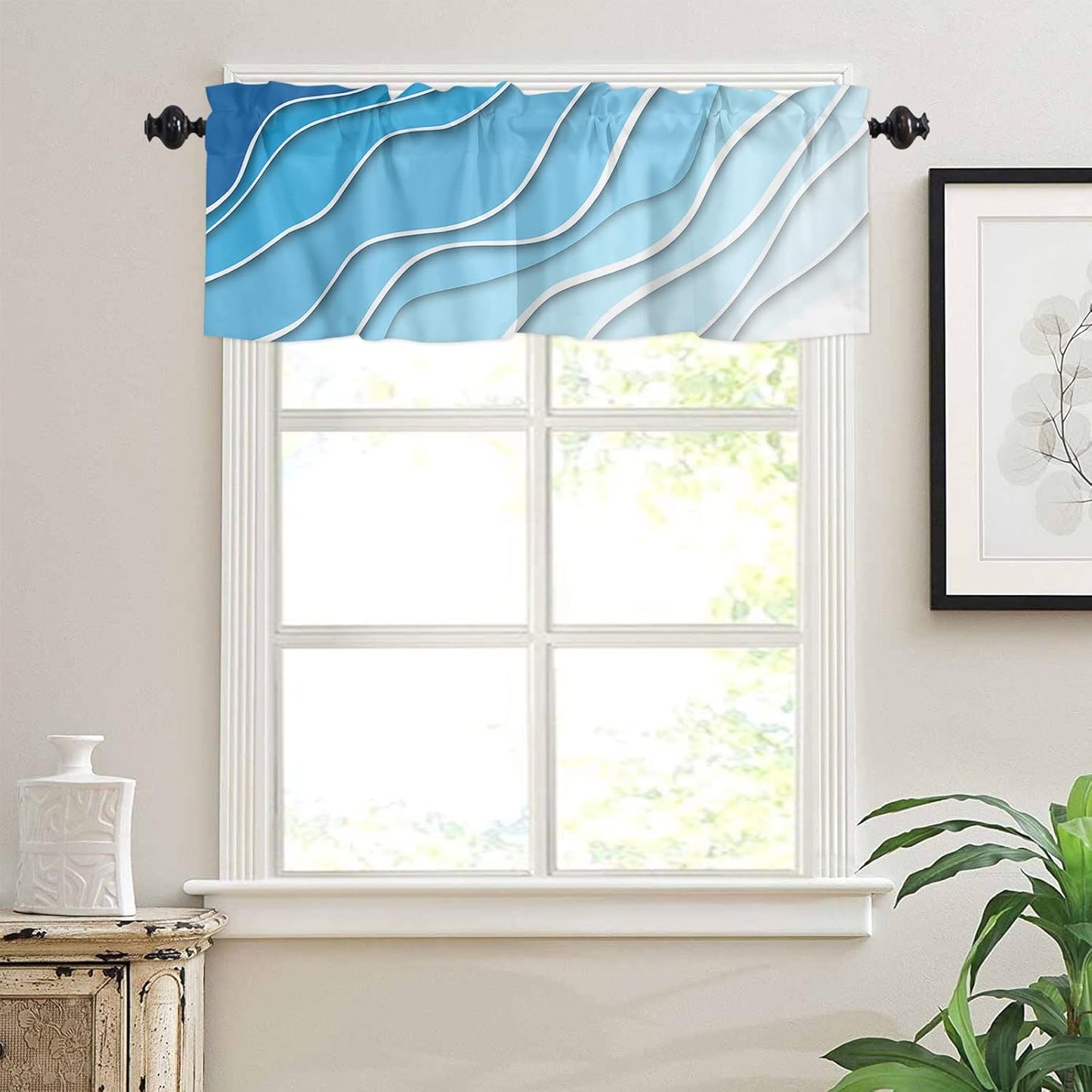 Alishomtll Curtain Valances for Kitchen Living Room Bedroom Blue Rod Pocket Valance ,54 x 18 inch