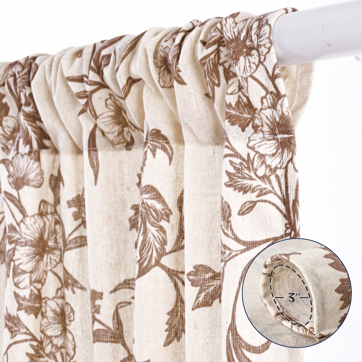 Alishomtll Floral Curtains for Living Room Farmhouse Country Linen Curtains Light Filtering Window Drapes,Brown ,52"x84", 2 Panels