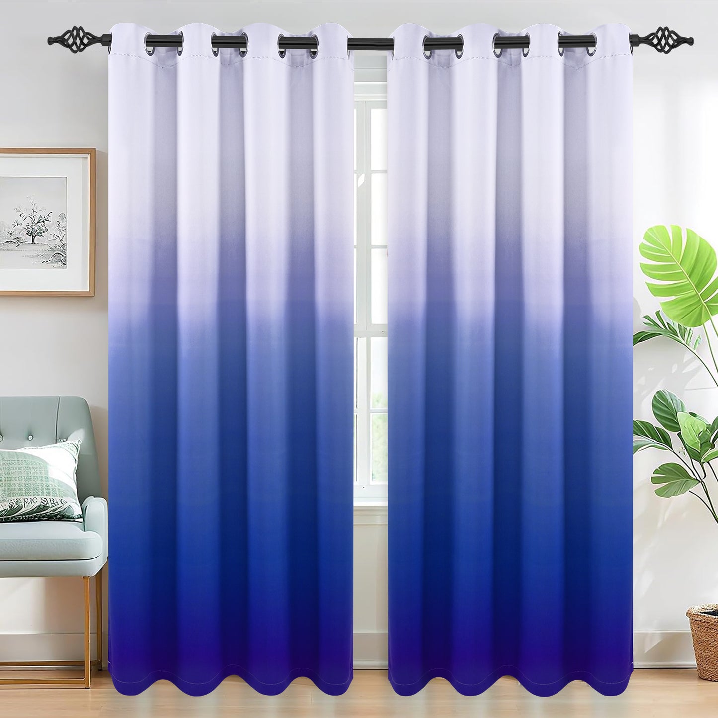 Alishomtll Room Darkening Blue Blackout Curtains Grommet Window Drapes for Living Room Bedroom ,2 Panels of 52" W x 84" L
