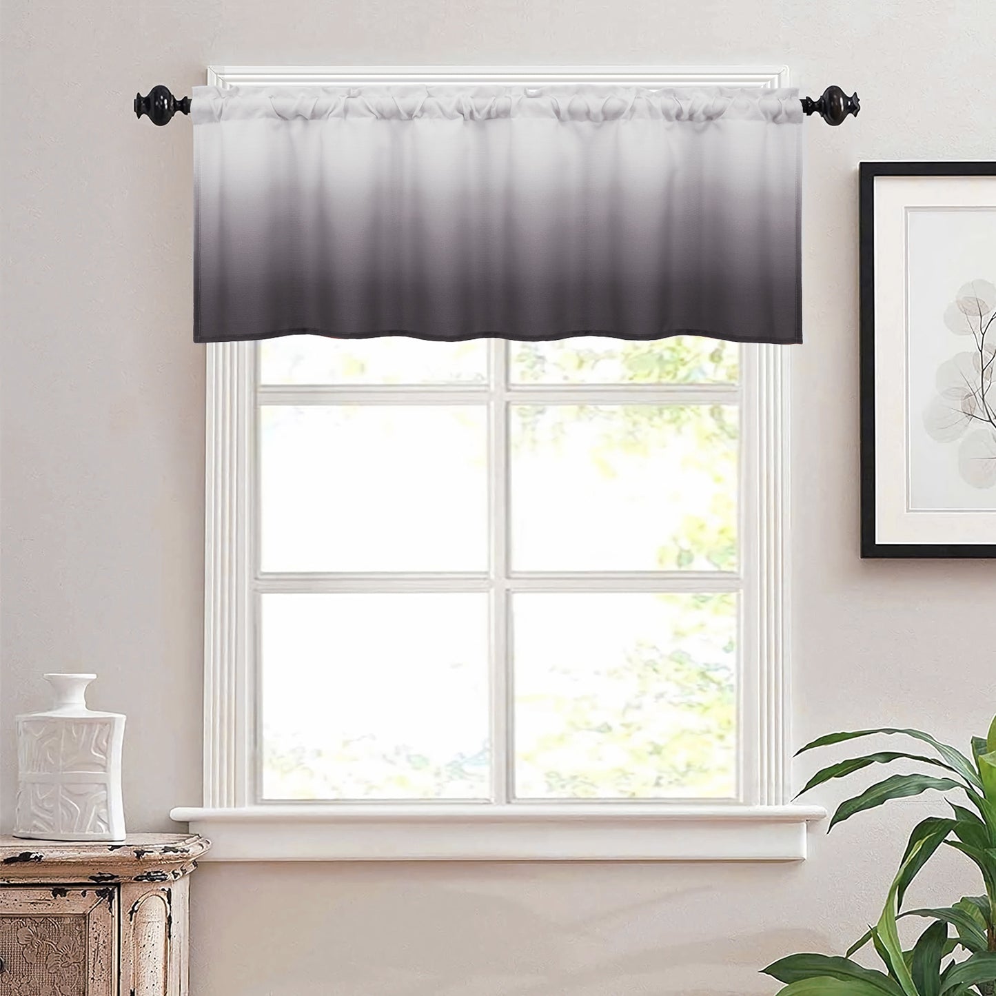 Alishomtll Kitchen Valance Curtains Grey Ombre Living Room Bedroom Windows Drapes ,52 x 18 inch,Rod Pocket