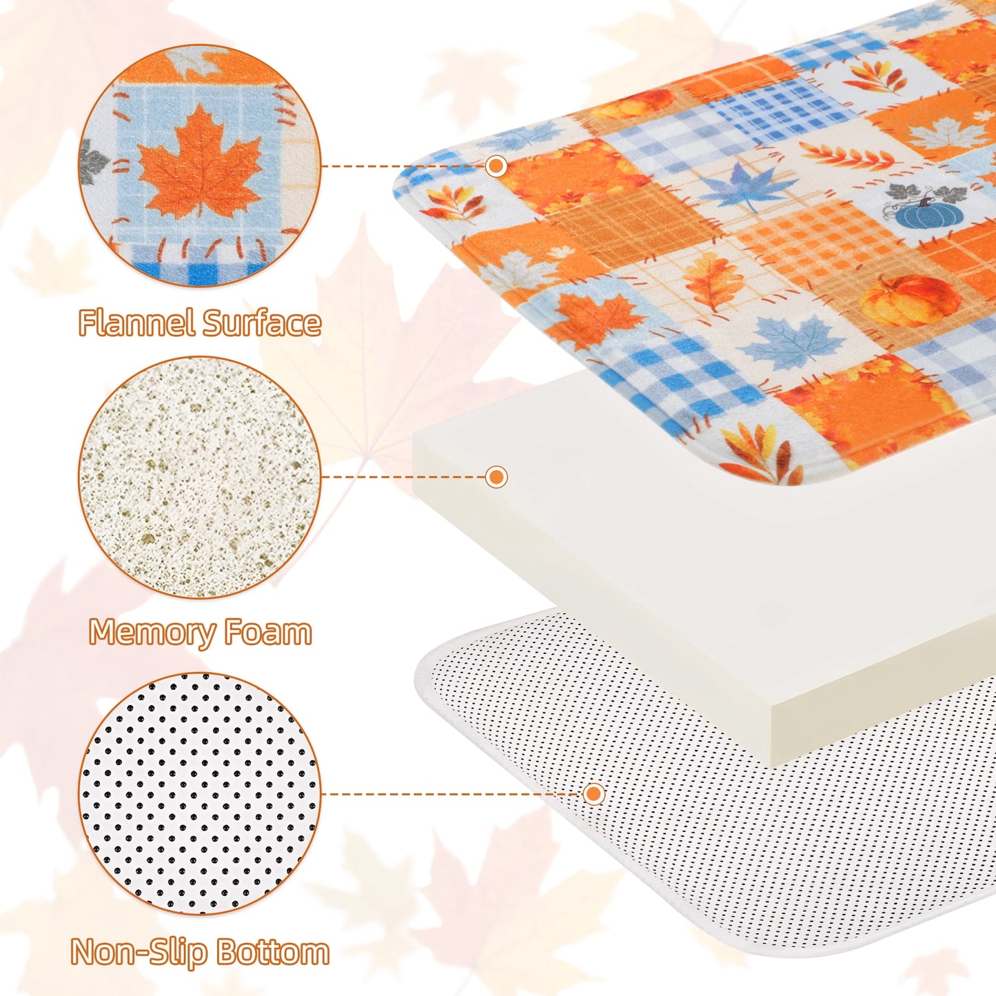 FRAMICS Thanksgiving Plaid Pumpkin Shower Curtain Sets with Rugs, 16-Piece Fall Leaves Bathroom Sets with Hooks, Waterproof Fabric Orange Blue Bathroom Decor Set
