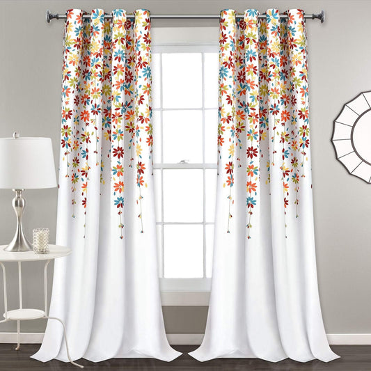 Alishomtll Falling Flower Window Curtain Grommet Light Filtering Drapes for Bedroom Living Room, Set of 2