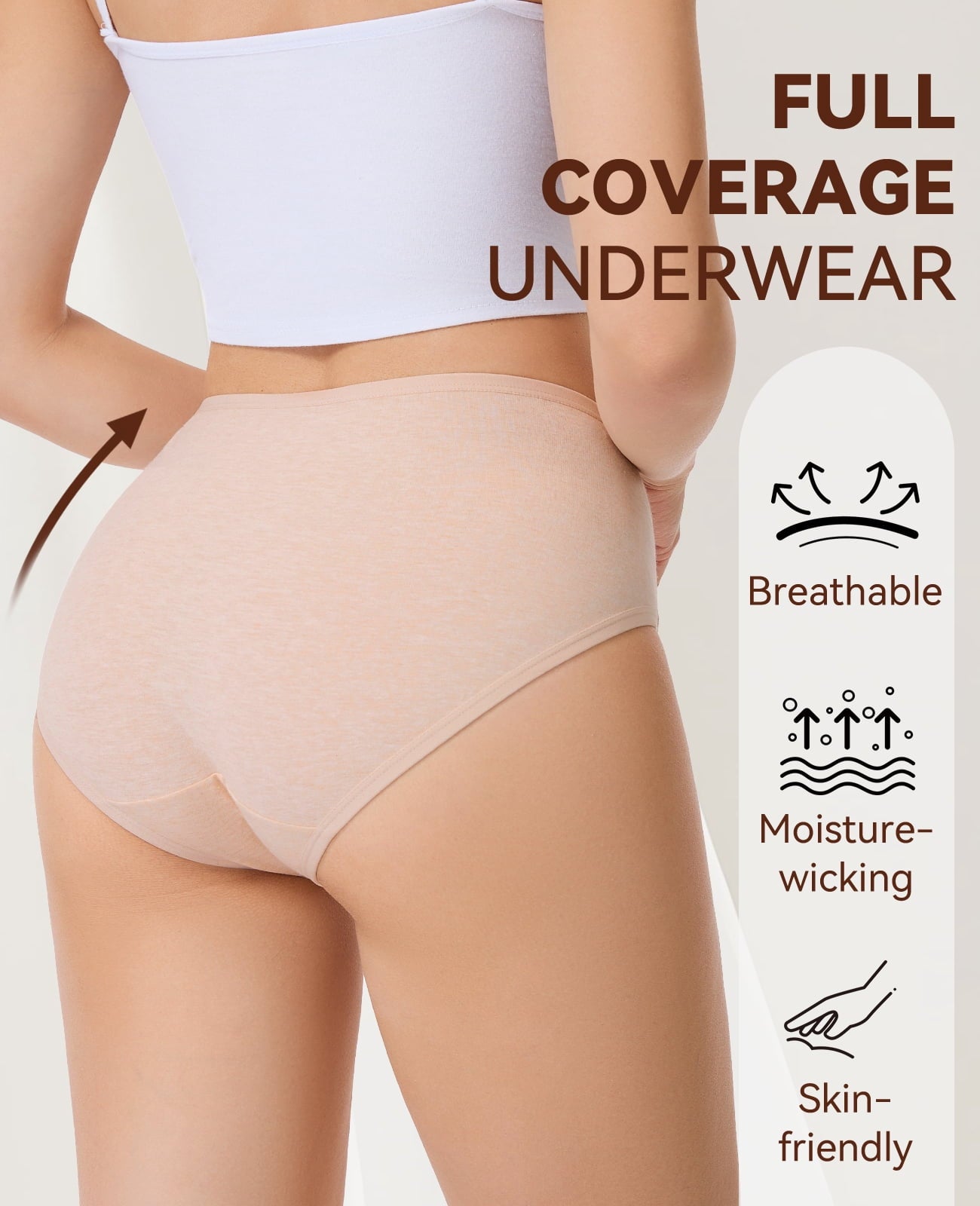 MecTo Natural Colored Cotton Underwear for Women, 3-Pack Dye-Free Skin-Friendly Briefs Breathable Ladies Panties