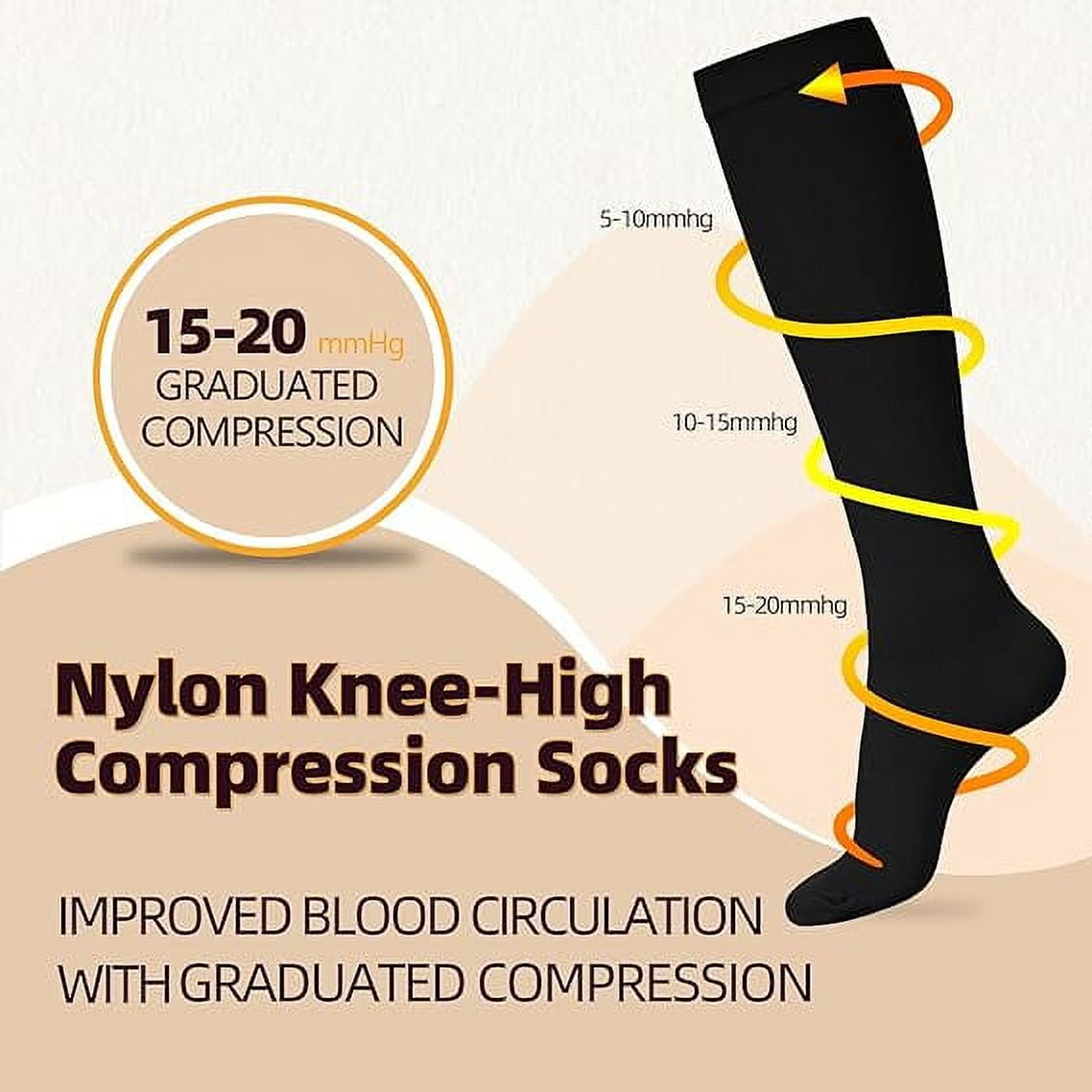 2 Pairs Wukang Zipper Compression Socks for Women & Men, 15-20 mmHg Closed Toe Compression Stocking with Zipper (Black+Beige)