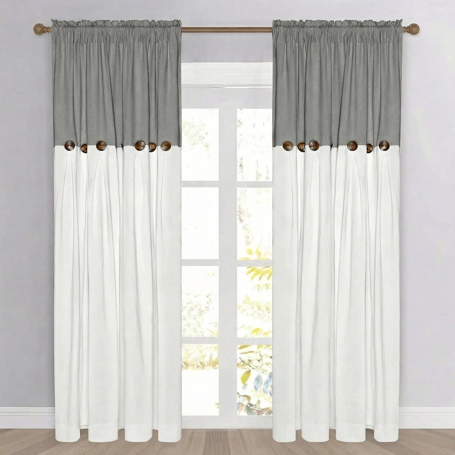 Alishomtll Linen Curtains Farmhouse Boho Button Light Filtering Window Drapes For Living Room Bedroom,Rod Pocket,84"L x 52"W, 2 Panel,Gray White