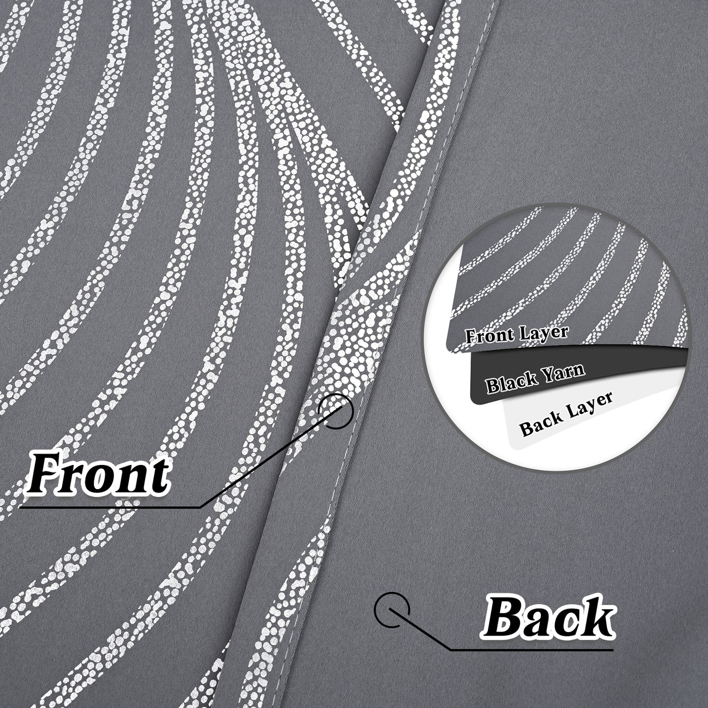 Alishomtll Grey Blackout Curtains for Living Room ,Modern Metallic Silver Wave Pattern Bedroom Thermal Insulated Drapes ,2 Panel Set,52"x63"