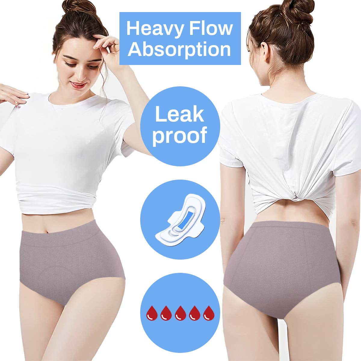 Sunm Boutique Women's Period Underwear Heavy Flow, High Absorbency Cotton Panties LeakProof Postpartum Menstrual Briefs