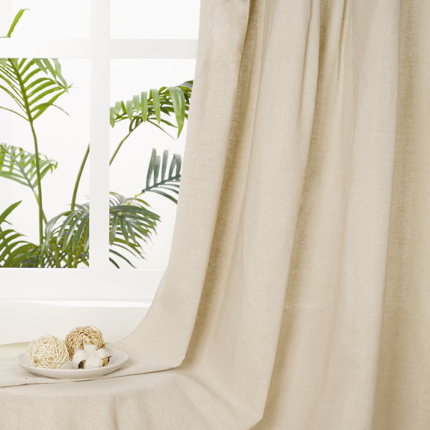 Alishomtll Linen Curtains Farmhouse Boho Button Light Filtering Window Drapes For Living Room Bedroom,Rod Pocket,63"L x 52"W, 2 Panel,Linen White