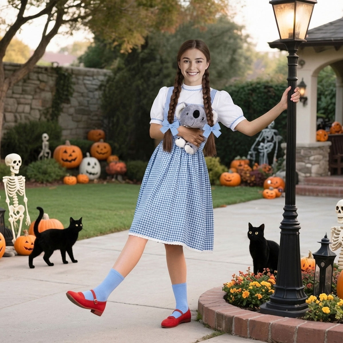 MARTINE MALL Halloween Costumes for Women Dorothy Adults Dress Socks Hair Bows Costumes Outfits