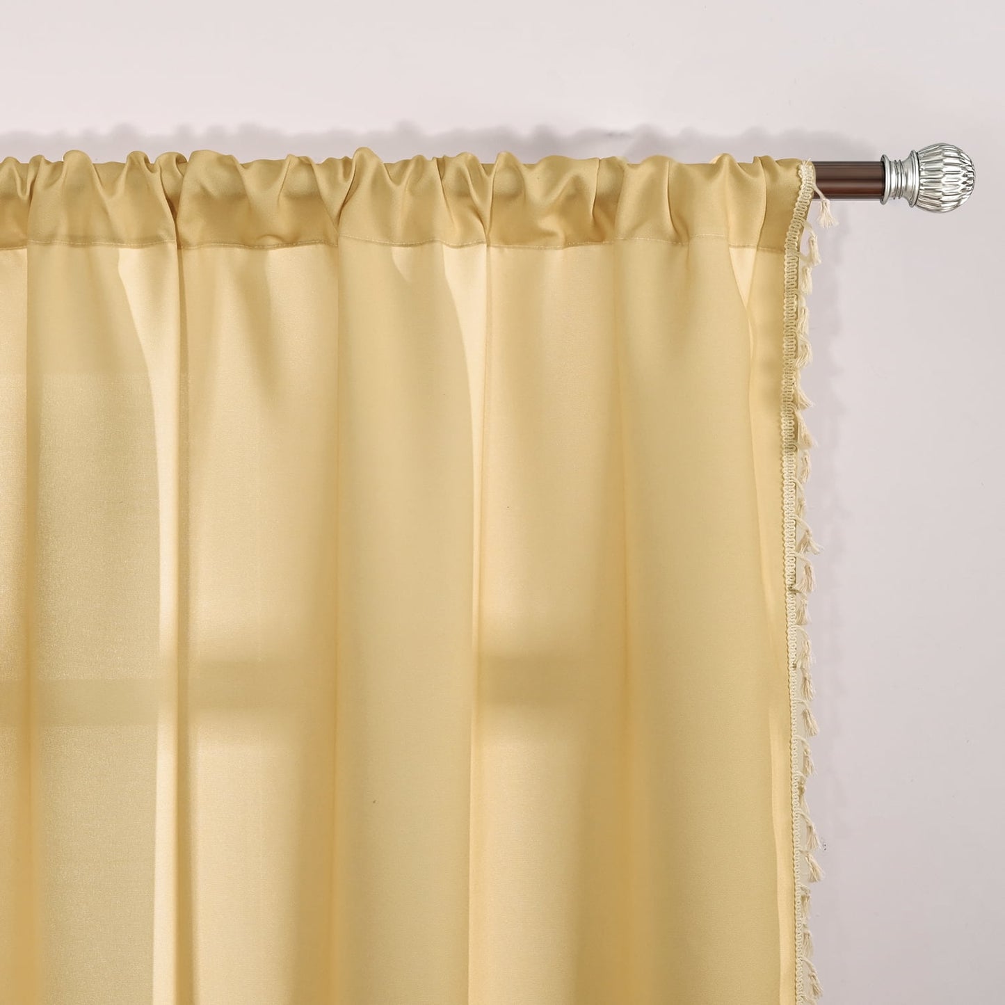 Invoibler Boho Curtains with Tassels,60-65% Room Darkening Curtain,Window Drapes,2 Panel,Yellow