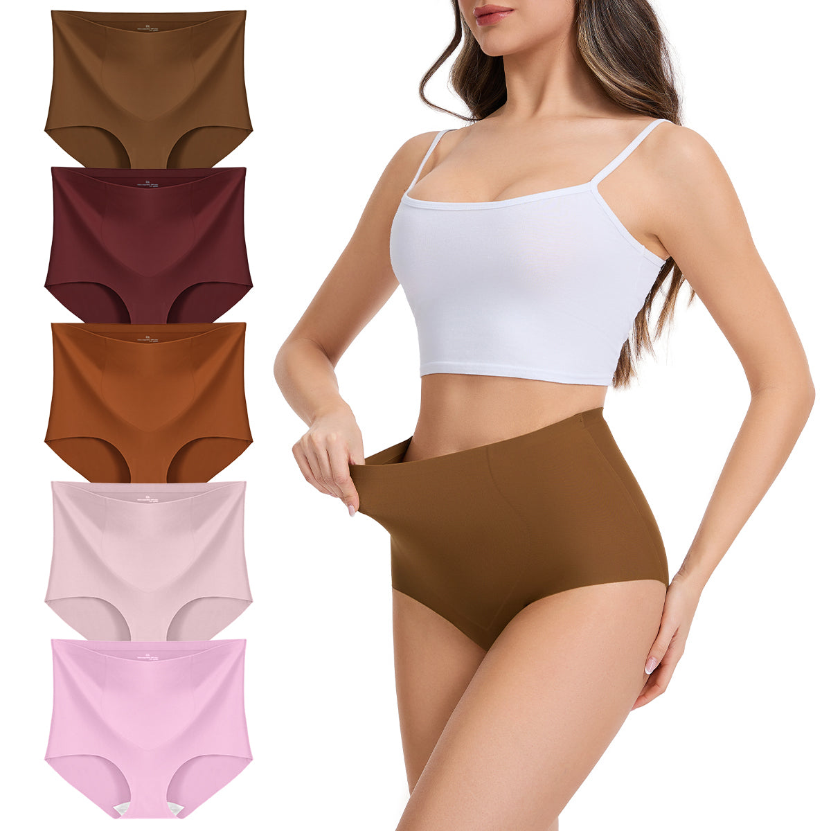 MecTo Women's Seamless Underwear No Show Panties Tummy Control Hipster High Waisted Briefs 5 Pack Plus Size