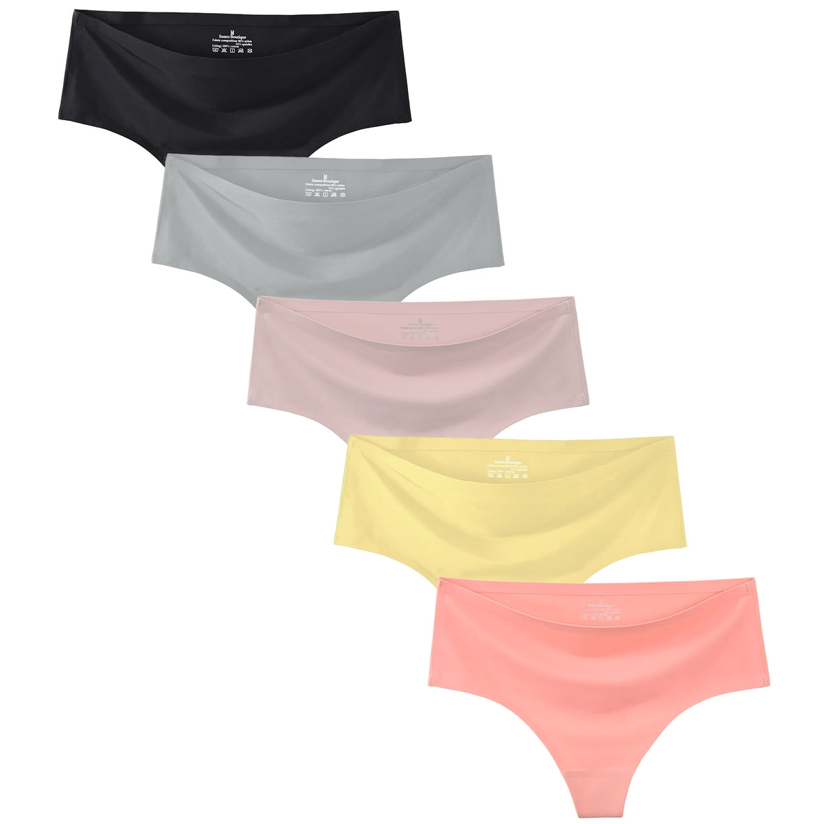 Sunm Boutique Cooling Seamless Thongs for Women, 5 Packs High Cut No Show Underwear Panties Thongs M-2XL