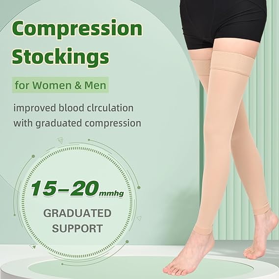 MARTINE MALL 15-20mmHg Thigh High Compression Stockings Footless Graduated Compression Socks for Edema Varicose Veins, Running, Hiking, Cycling