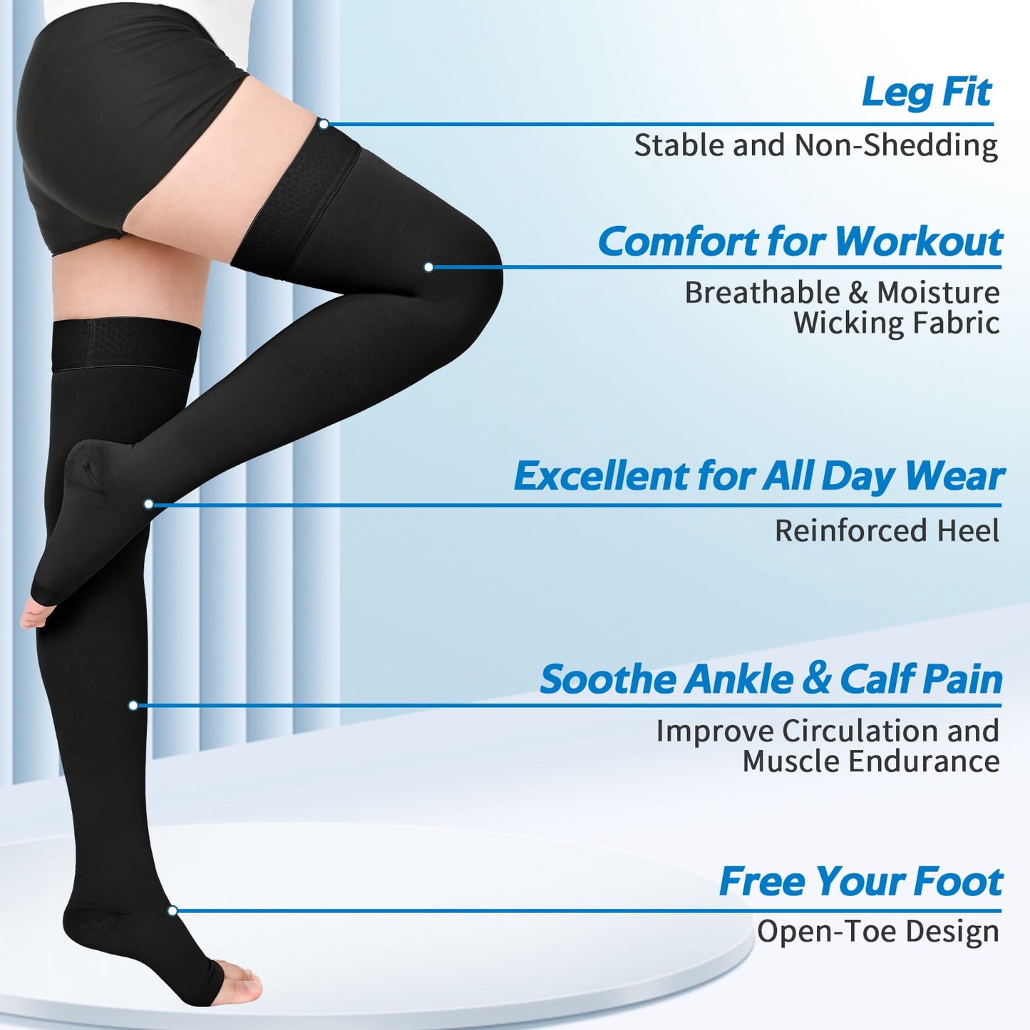 MARTINE MALL 2 Pairs 20-30mmHg Thigh High Compression Stockings for Women, Medical Compression Socks for Pregnant, Teacher, Doctor, Varicose Veins (Beige Open Toe+Black Open Toe)