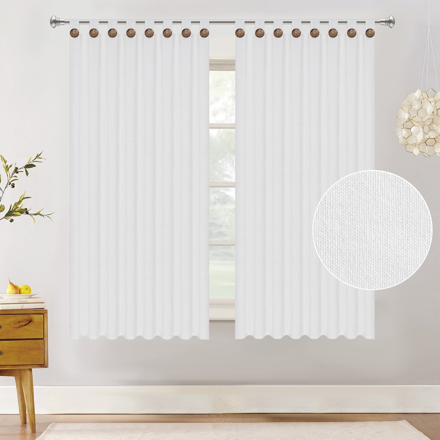 Alishomtll Cotton Button Curtain Farmhouse Boho Light Filtering Tab Top Drapes Set of 2