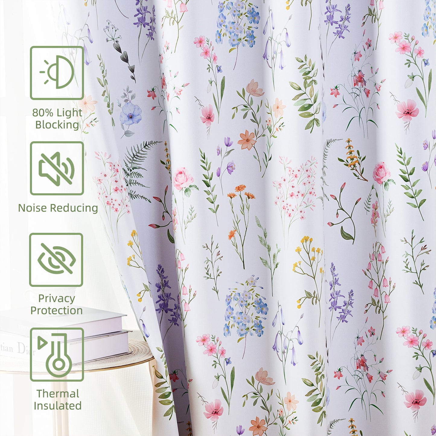 Alishomtll Blackout Curtains Floral Printed Thermal Insulated Window Drapes for Bedroom Living Room 63 Inches Long,52" Wide, 2 Panels