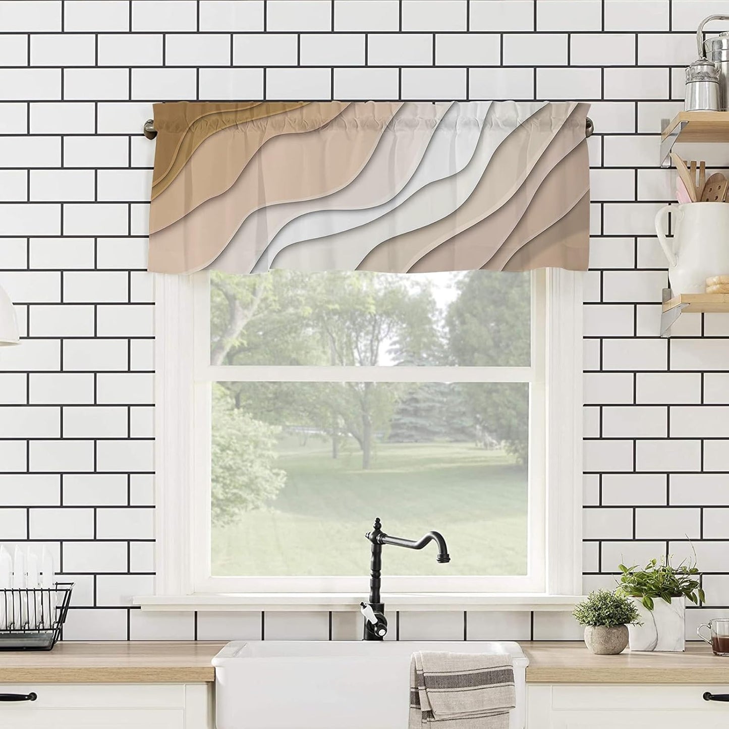 Alishomtll Curtain Valances for Kitchen Living Room Bedroom Brown Rod Pocket Valance ,54 x 18 inch