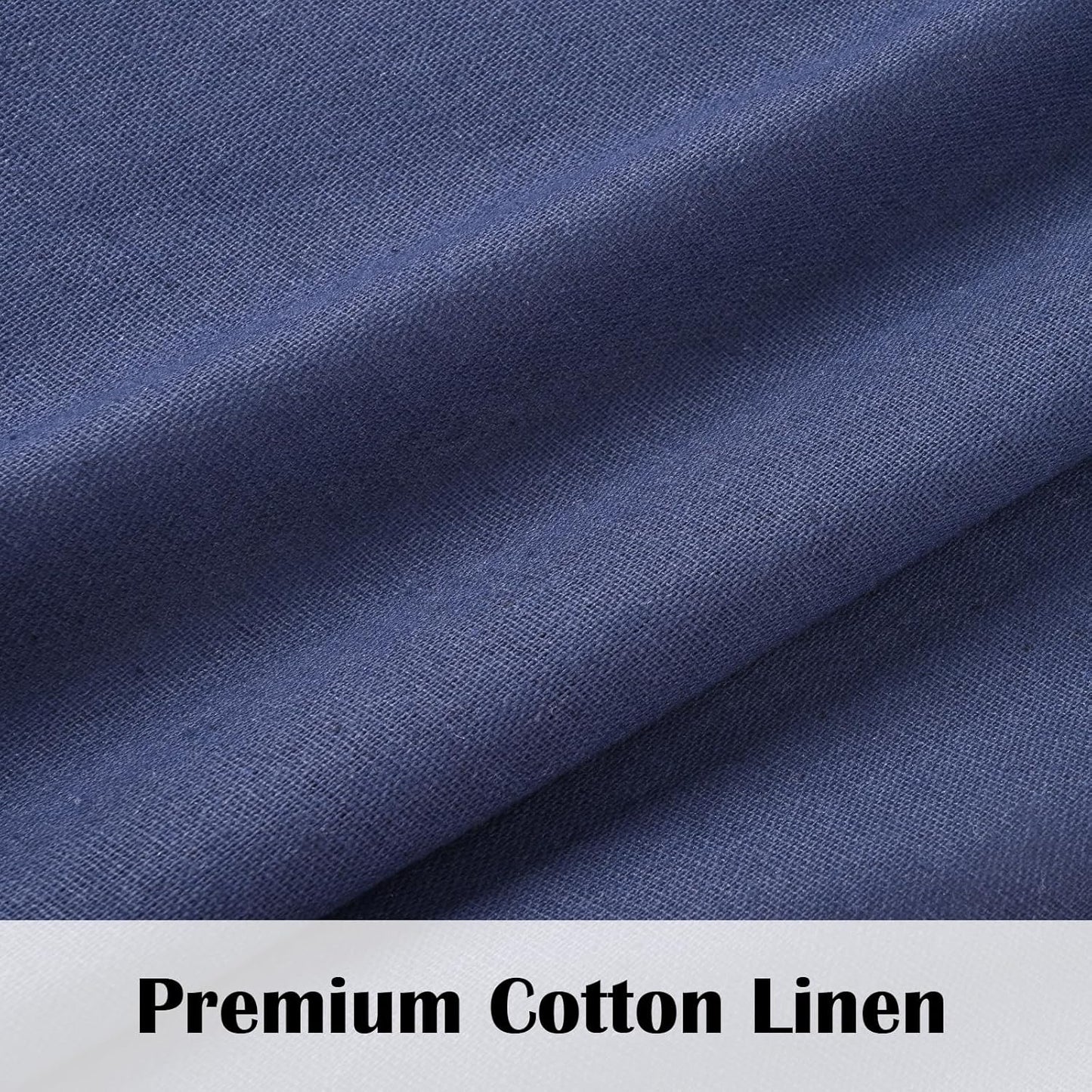 Alishomtll Linen Valance Farmhouse Boho Button Kitchen Curtains ,Rod Pocket,36"L x 52"W, Blue White