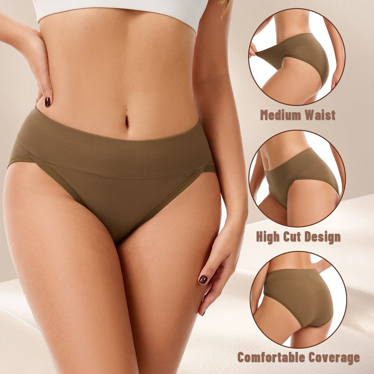 MecTo Womens Cotton Underwear High Cut Briefs Full Coverage Hipster High Waisted Ladies Panties 5 Pack