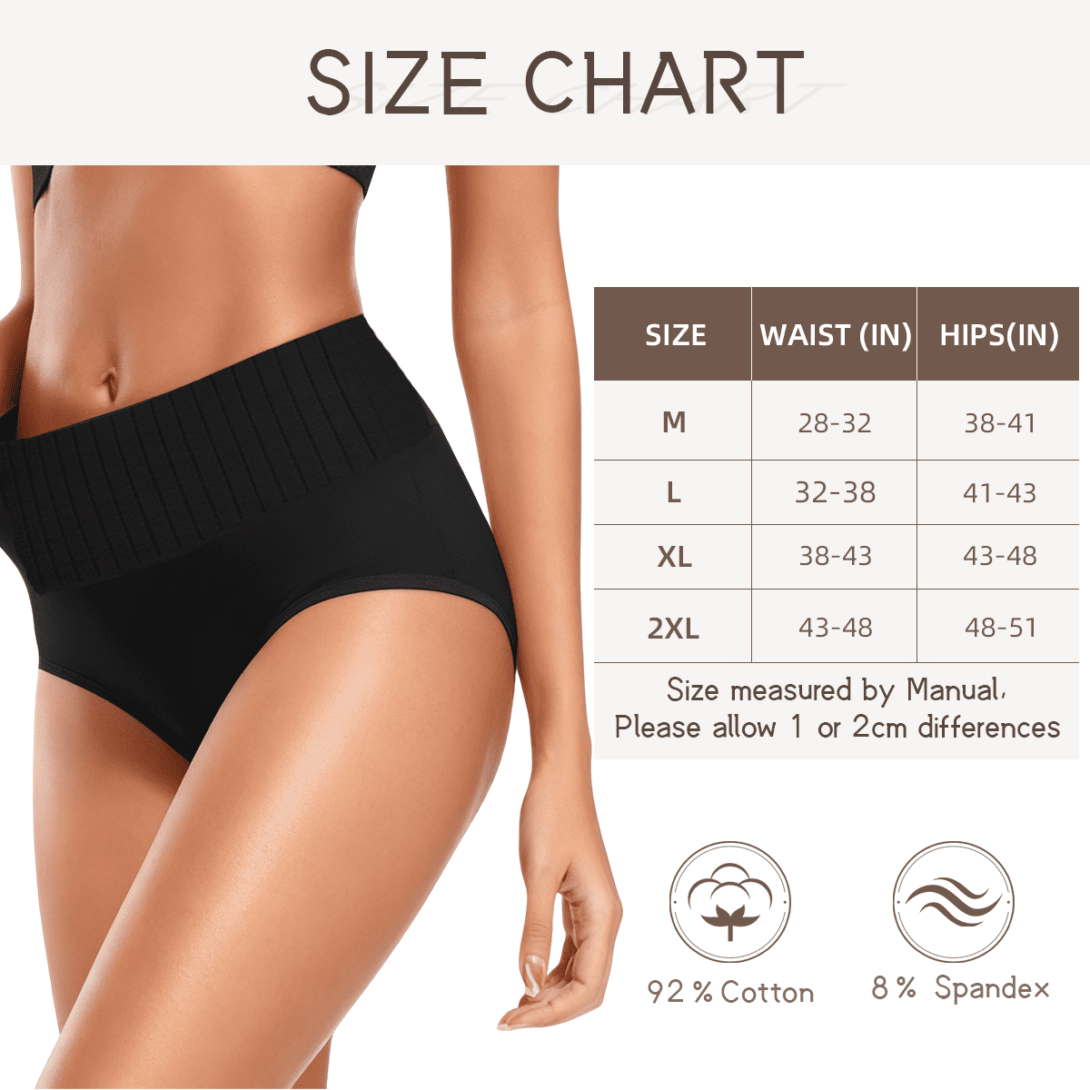MecTo Womens Cotton Underwear High Waisted Tummy Control Breathable Panties Plus Size Ladies Panties 4 Pack, Black