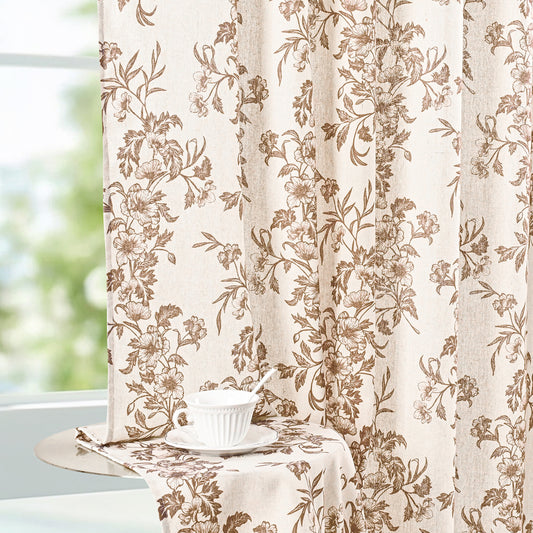 Alishomtll Floral Curtains for Living Room Farmhouse Country Linen Curtains Light Filtering Window Drapes,Brown ,52"x84", 2 Panels