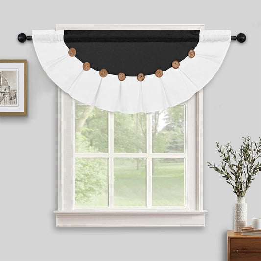 Alishomtll Linen Valance Farmhouse Boho Button Kitchen Curtains ,Rod Pocket,18"L x 52"W, Black White