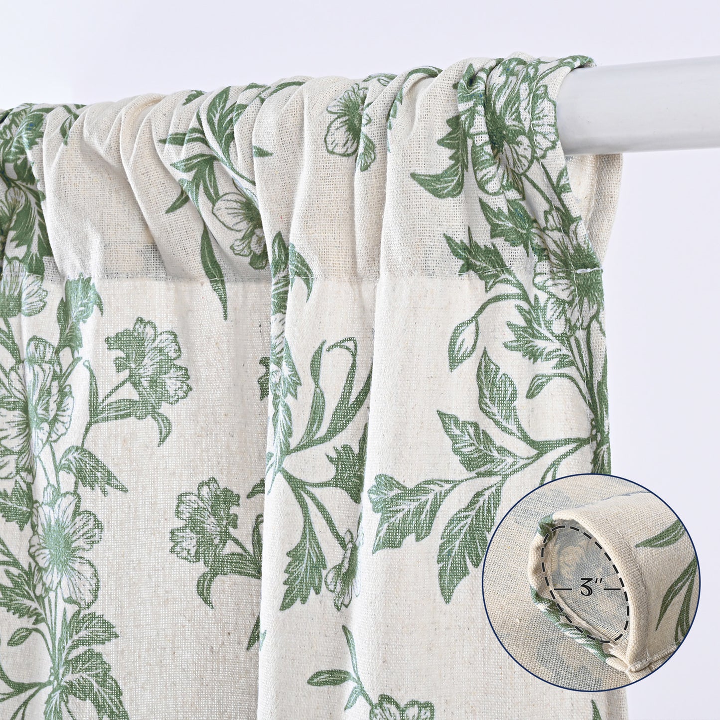 Alishomtll Floral Curtains for Living Room Farmhouse Country Linen Curtains Light Filtering Window Drapes,Sage Green ,52"x84", 2 Panels