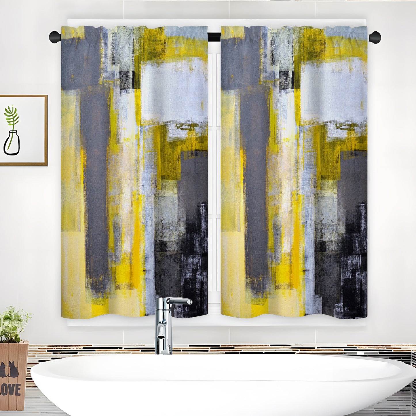 Alishomtll Kitchen Curtains Tiers Grey Yellow Kitchen Tiers Set 2 Piece for Windows Living Room 36 Inches Long