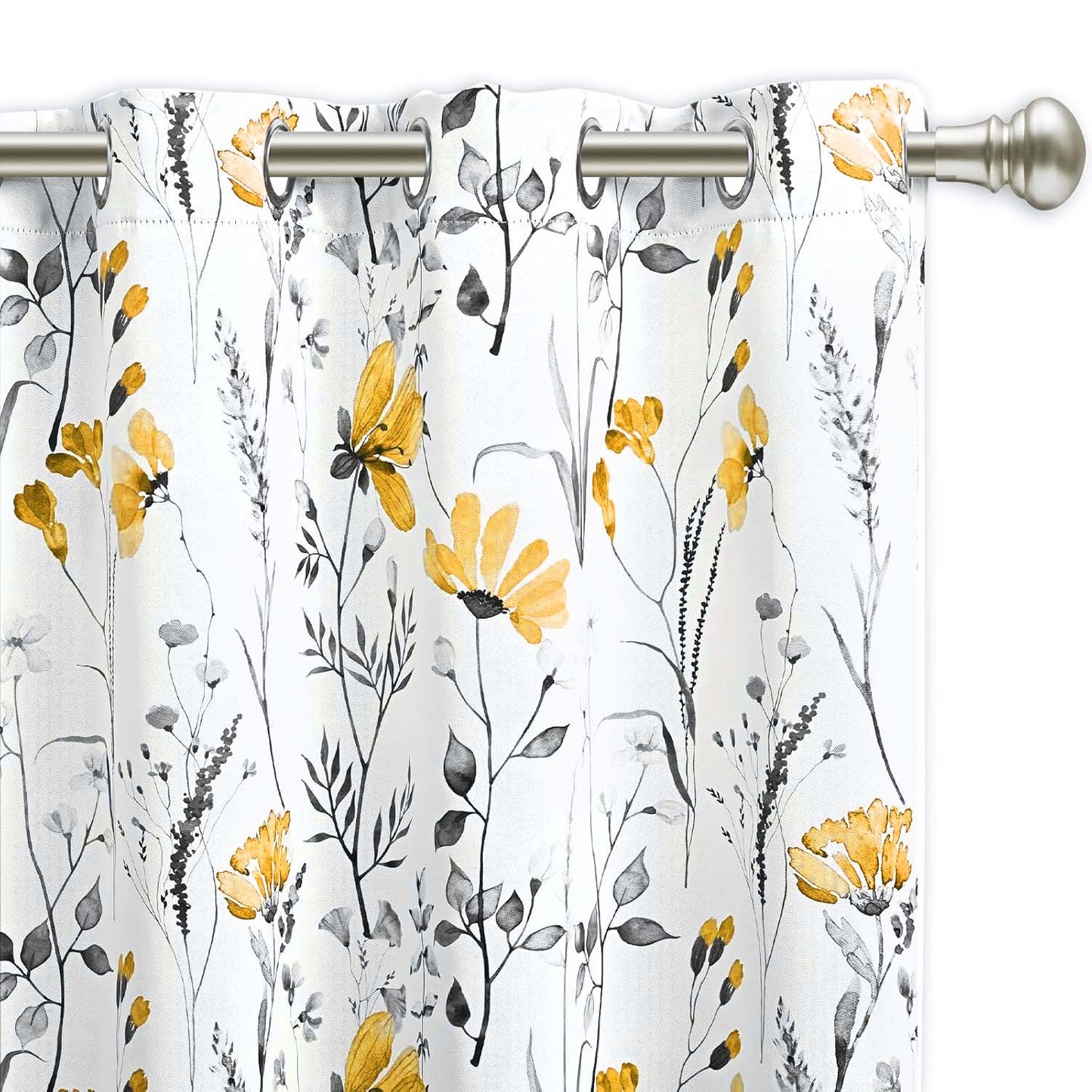 Alishomtll Yellow Floral Blackout Curtains for Living Room Bedroom Energy Efficient Thermal Insulated Grommet Window Drapes, 52"x 63",Set of 2