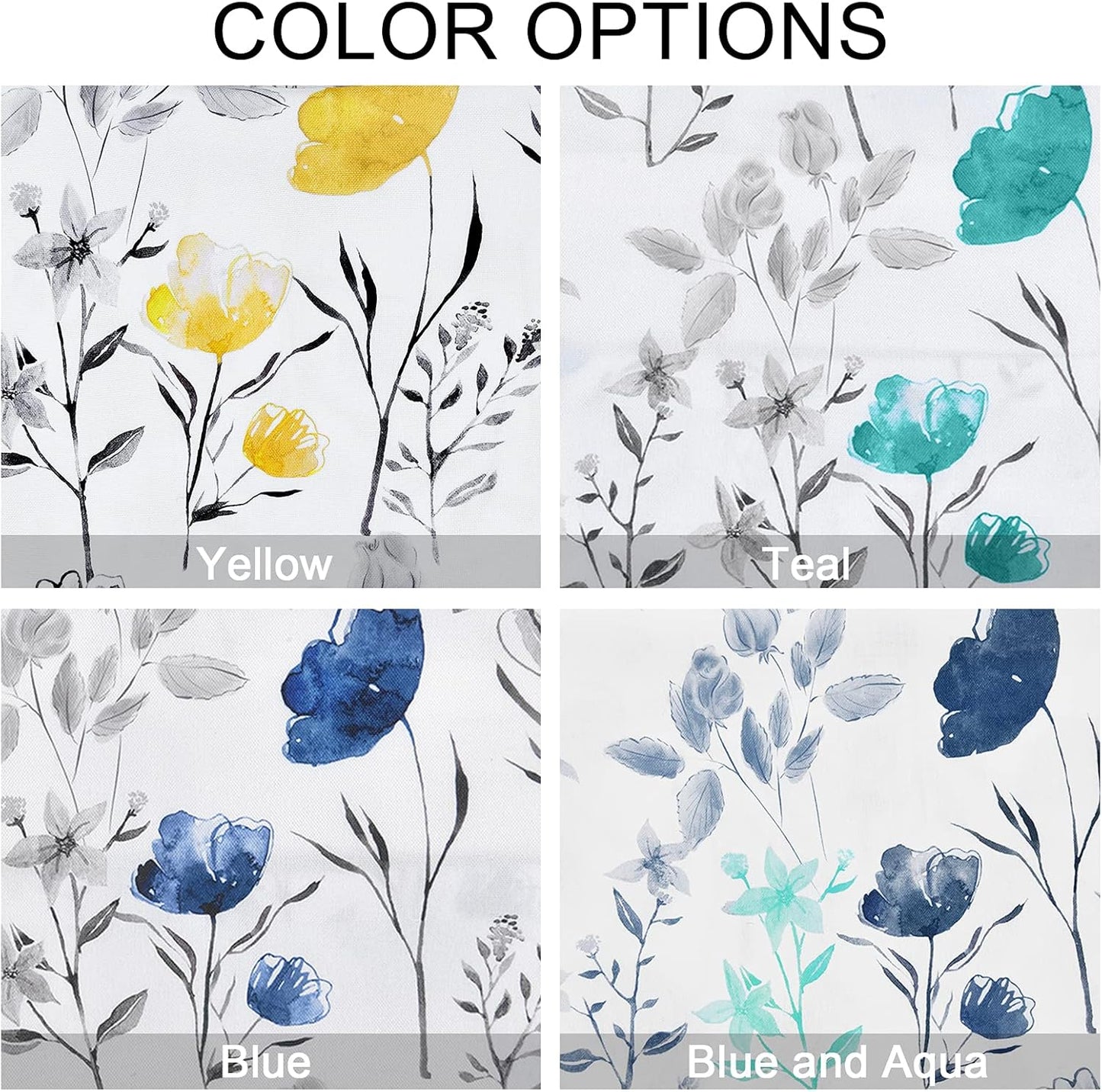 Alishomtll Valance Curtains Flower Print Window Curtain Valance Rod Pocket, Yellow ,52W" x 18L"