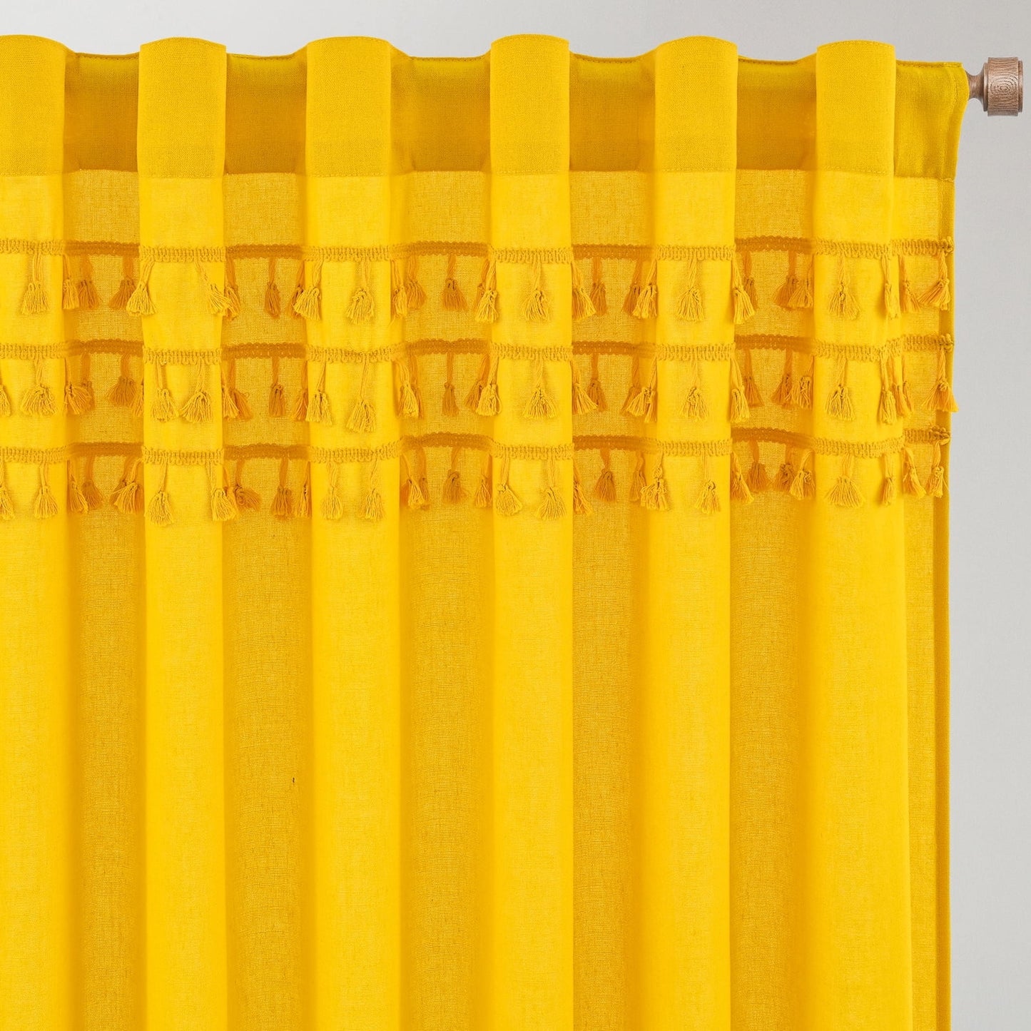 Alishomtll Boho Curtains for Living Room Semi Blackout Curtains with 8 Tassel Window Drapes Back Tab ,Mustard Yellow，52"Wx84"L，2 Panels