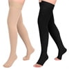 MARTINE MALL 2 Pairs 20-30mmHg Thigh High Compression Stockings for Women, Medical Compression Socks for Pregnant, Teacher, Doctor, Varicose Veins (Beige Open Toe+Black Open Toe)