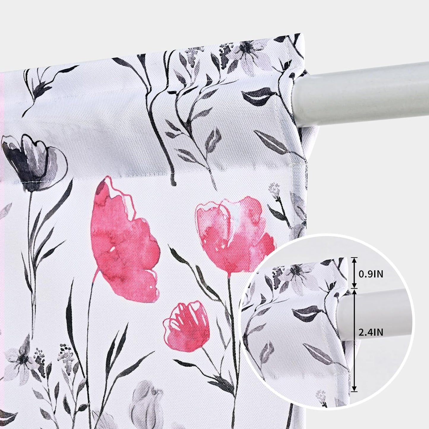 Alishomtll Kitchen Curtains Floral Print Tier Curtains Sets Light Filtering Small Window Drapes Rod Pocket ,26"Wx36"L,2 Panels,Hot Pink