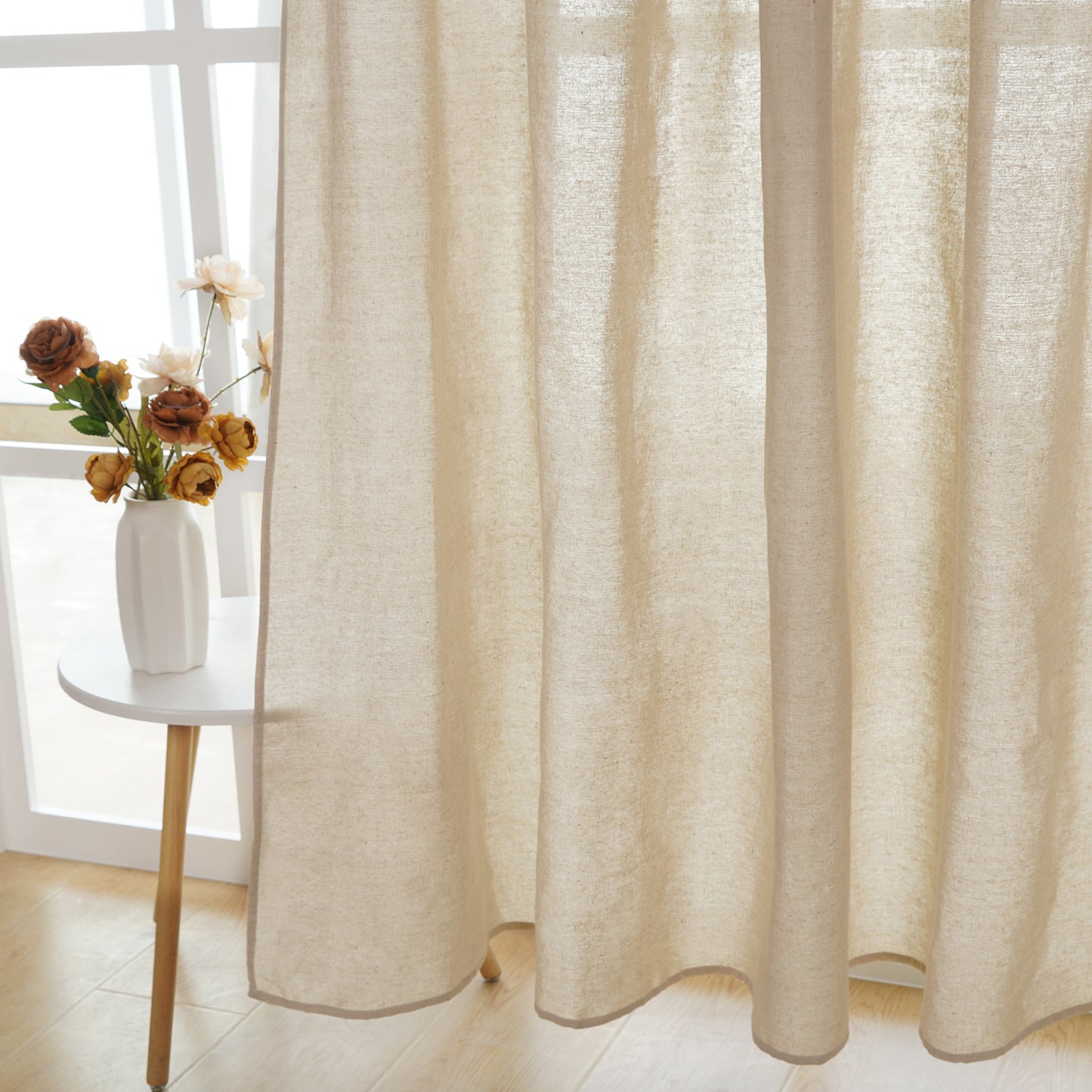 Alishomtll Linen Curtains Farmhouse Boho Button Light Filtering Window Drapes For Living Room Bedroom,Rod Pocket,63"L x 52"W, 2 Panel,Linen White