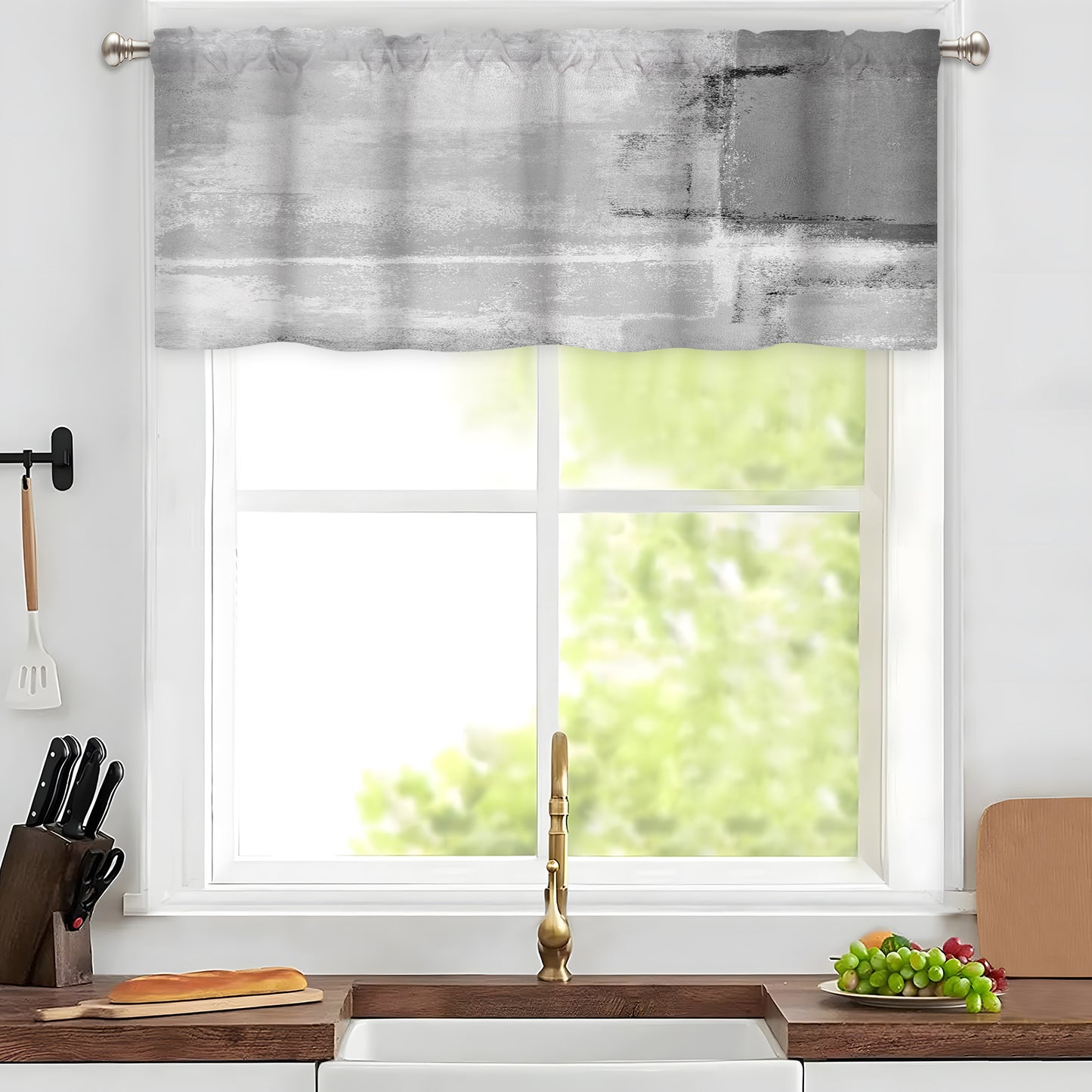 Alishomtll Curtain Valances for Kitchen Living Room Bedroom Grey Rod Pocket Valance ,54 x 18 inch