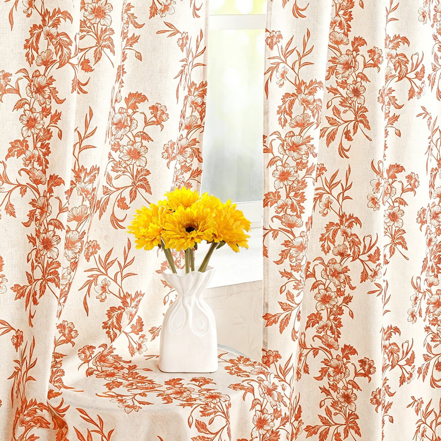 Alishomtll Fall Autumn Floral Curtains for Living Room Thanksgiving Farmhouse Country Sunflower Linen Curtains Light Filtering Window Drapes,52"x 63", 2 Panels
