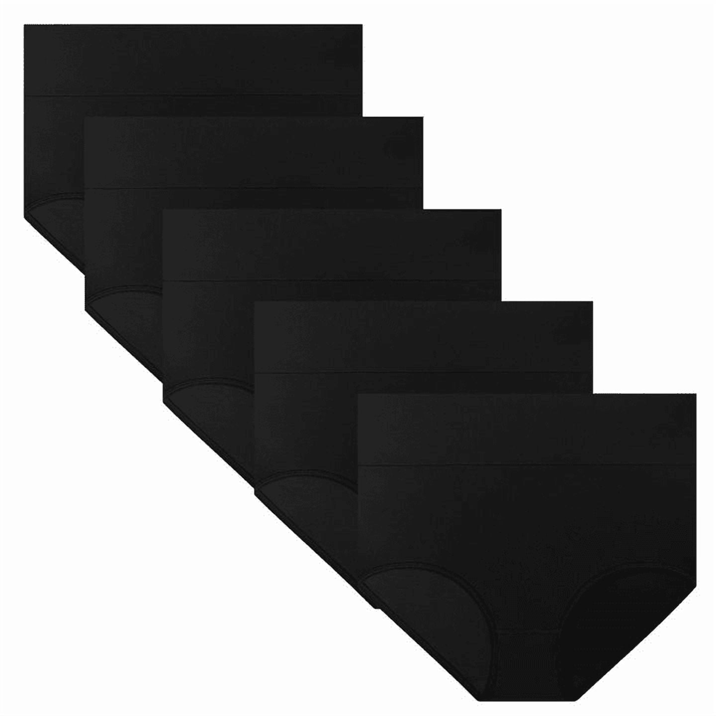 MecTo Underwear for Women Plus Size High Waisted Cotton Panties High Cut Full Coverage Cotton Briefs Breathable, Black 5-Pack