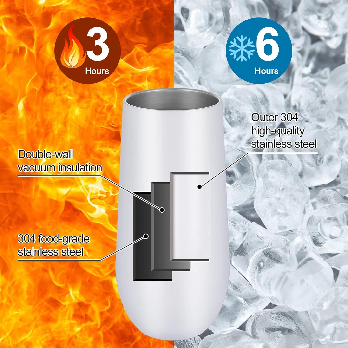 Waipfaru 8 Pack Champagne Insulated Tumblers,Champagne Wine Glasses 12Oz