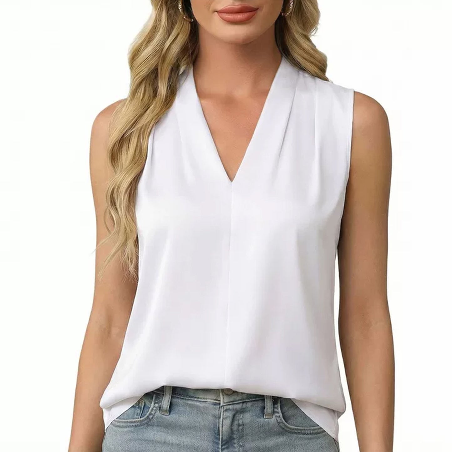Gingprous V Neck Pleated Tank Tops for Women Sleeveless Casual Business Blouse Summer Spring Lightweight Comfy Vest Shirt