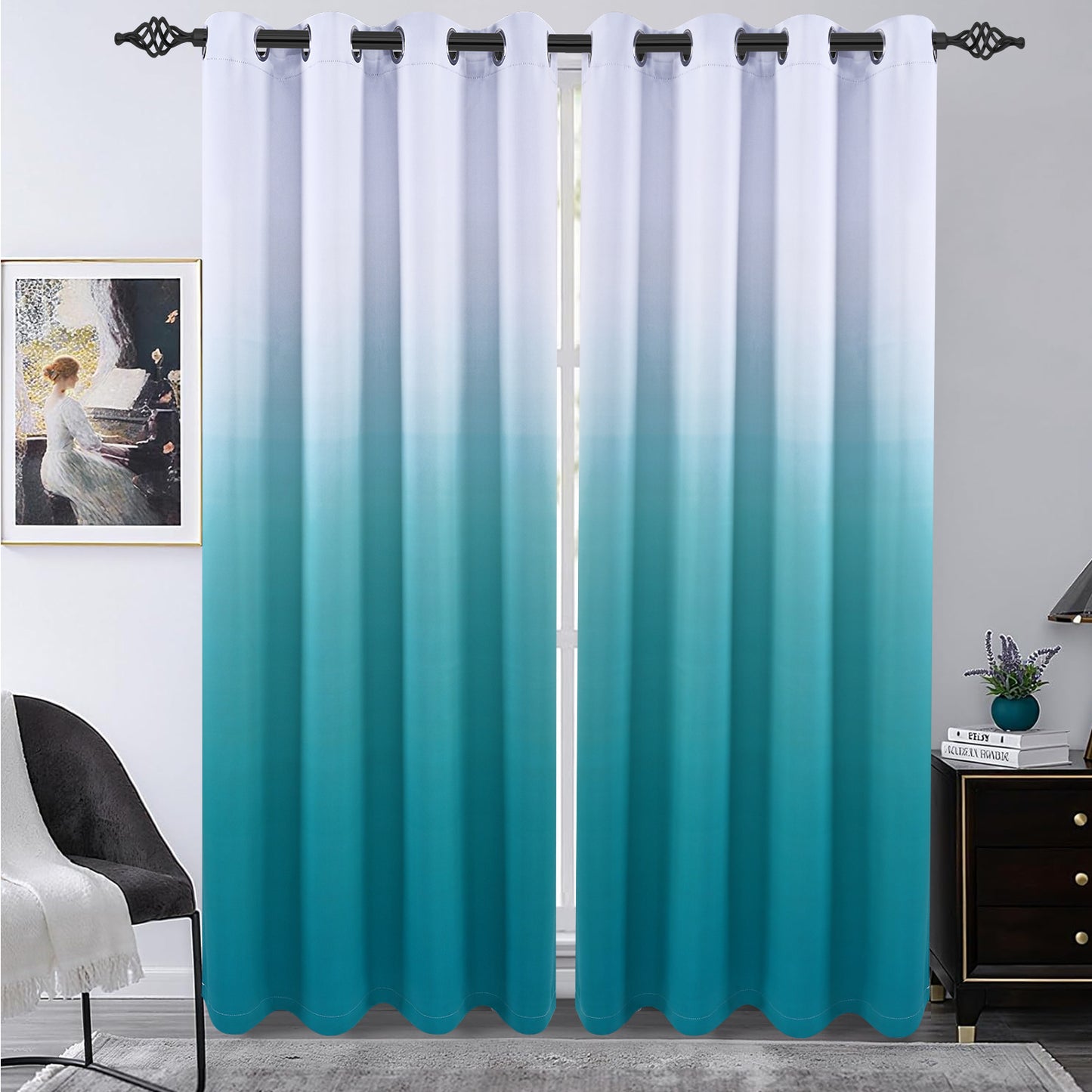 Alishomtll Teal Blackout Curtains Grommet Room Darkening Window Drapes for Living Room Bedroom ,2 Panels of 52" W x 84" L