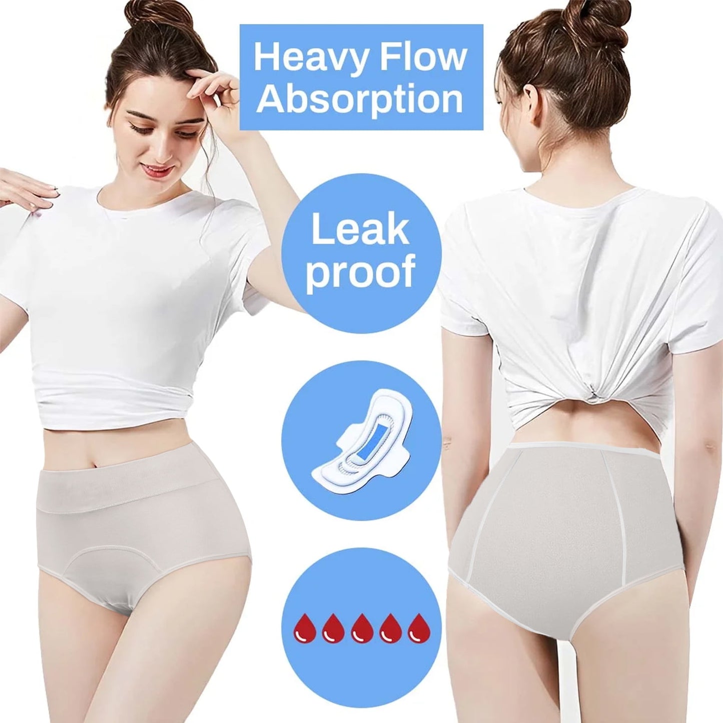 Sunm Boutique Women's Period Underwear Heavy Flow, High Absorbency Cotton Panties LeakProof Postpartum Menstrual Briefs