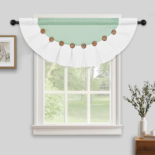 Alishomtll Linen Valance Farmhouse Boho Button Kitchen Curtains ,Rod Pocket,18"L x 52"W, Teal White