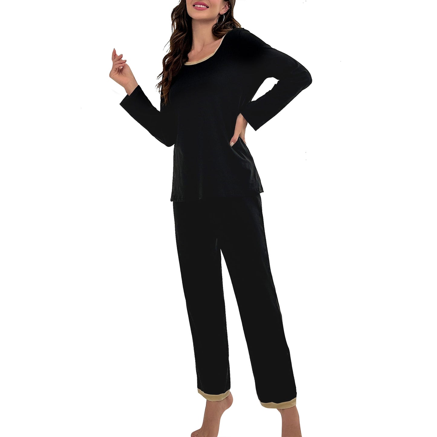 MecTo Women Christmas Pajamas Sets Cotton Pj Set Long Sleeve Top with Long Pants Sleepwear 2 Piece Lounge Set M