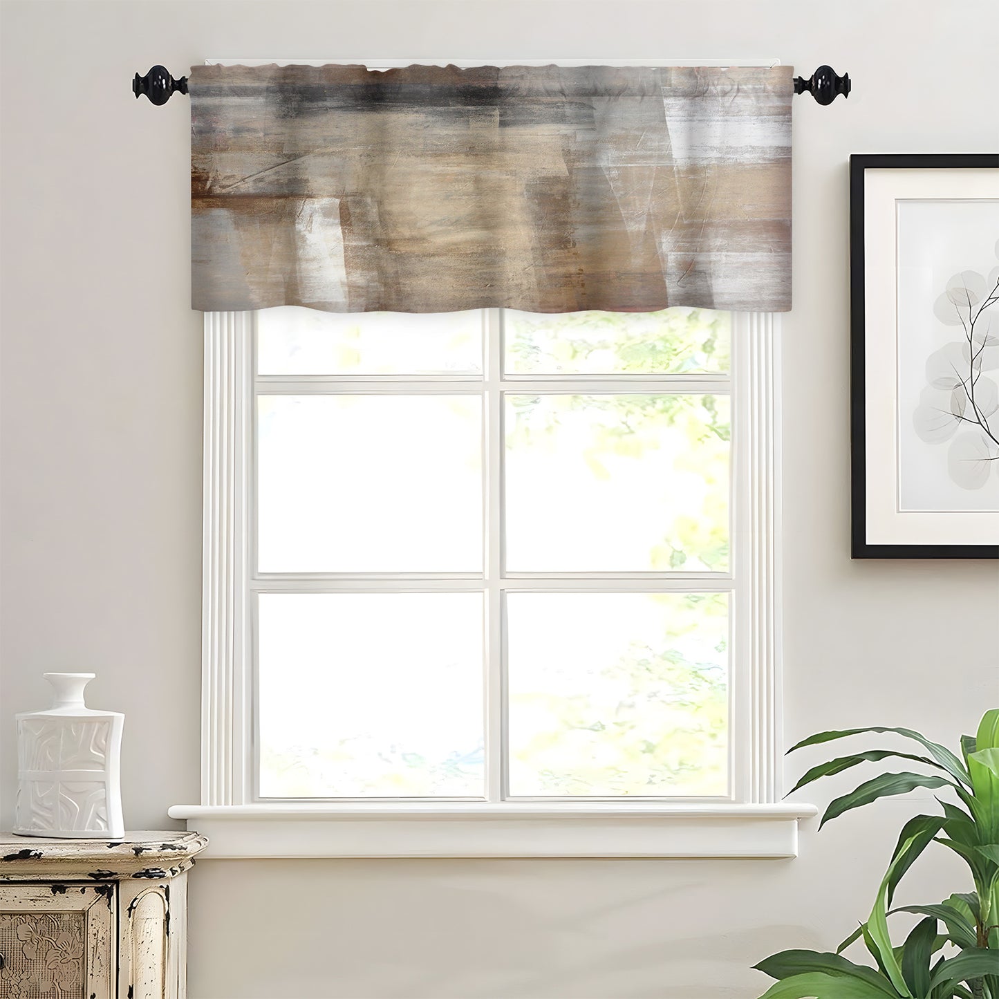 Alishomtll Curtain Valances for Kitchen Living Room Bedroom Brown Rod Pocket Valance ,54 x 18 inch