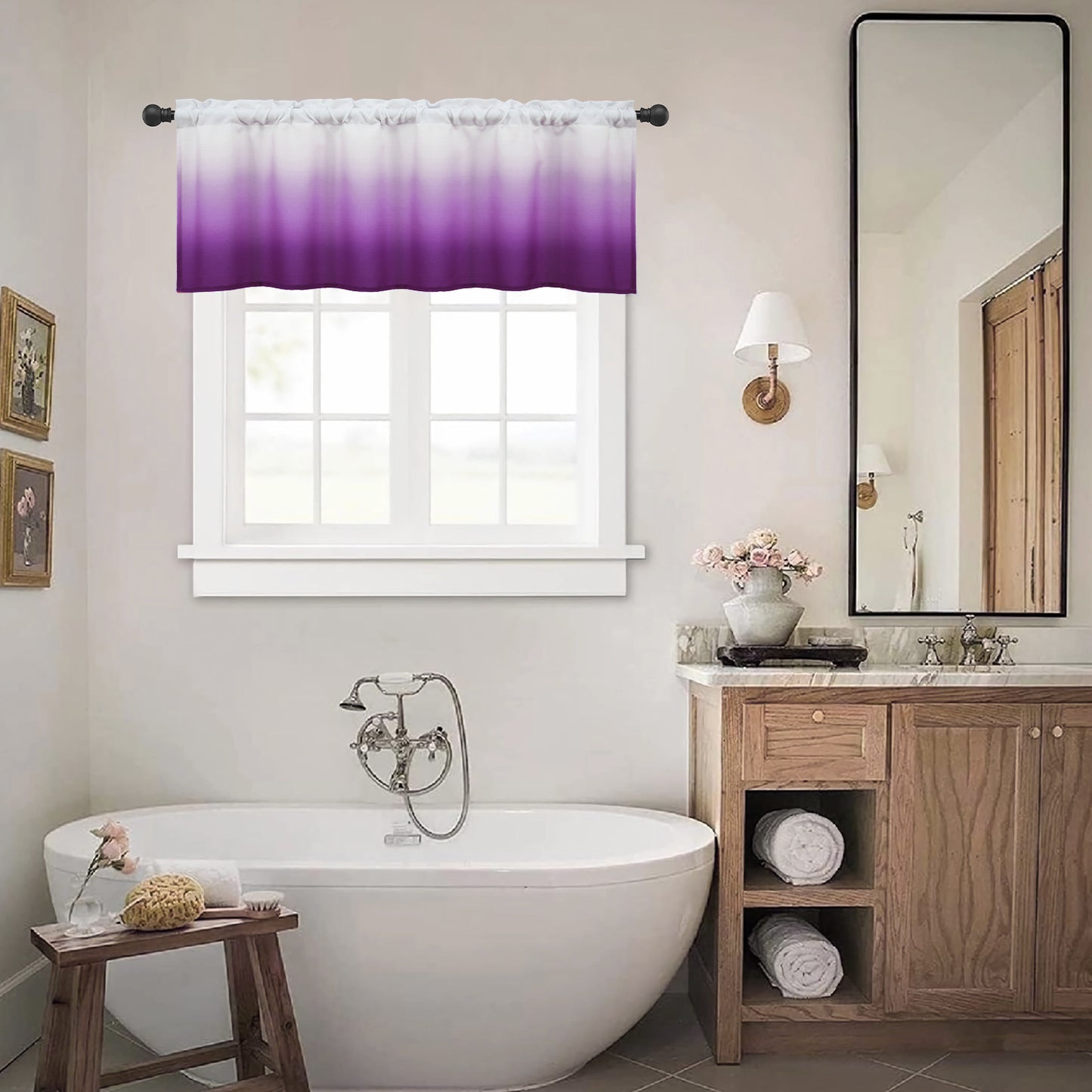 Alishomtll Kitchen Valance Curtains Purple Ombre Living Room Bedroom Windows Drapes ,52 x 18 inch,Rod Pocket