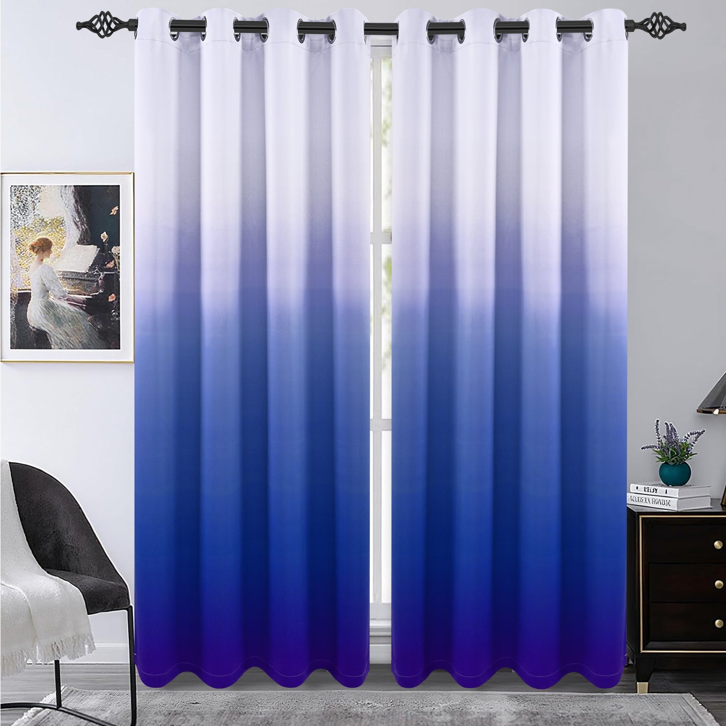 Alishomtll Room Darkening Blue Blackout Curtains Grommet Window Drapes for Living Room Bedroom ,2 Panels of 52" W x 84" L