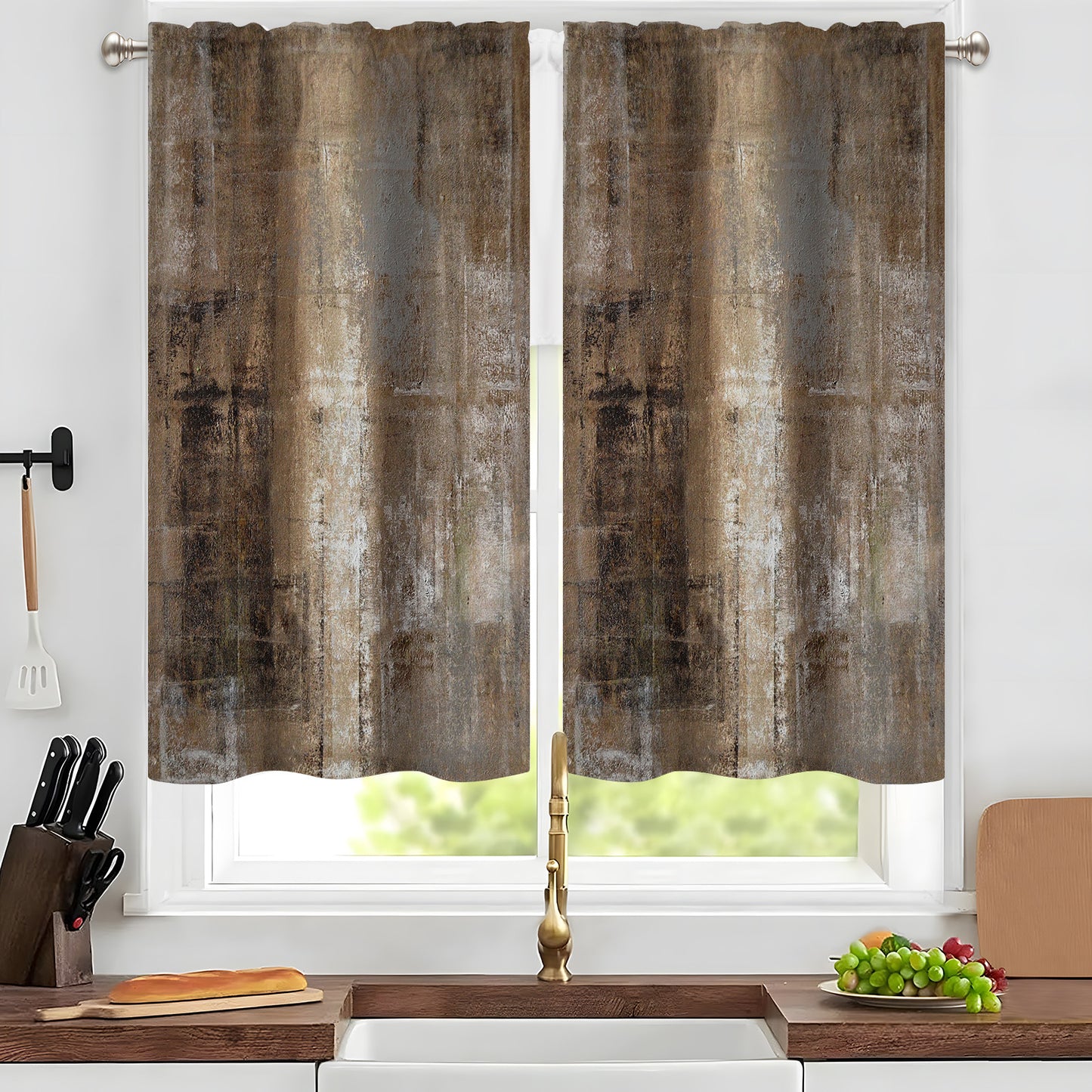 Alishomtll Kitchen Curtains Tiers Dark Brown Kitchen Tiers Set 2 Piece for Windows Living Room 36 Inches Long