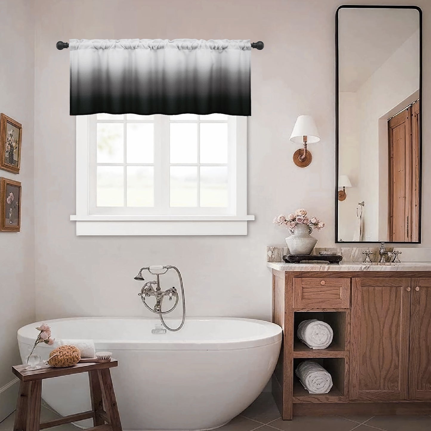 Alishomtll Kitchen Valance Curtains Black Ombre Living Room Bedroom Windows Drapes ,52 x 18 inch,Rod Pocket