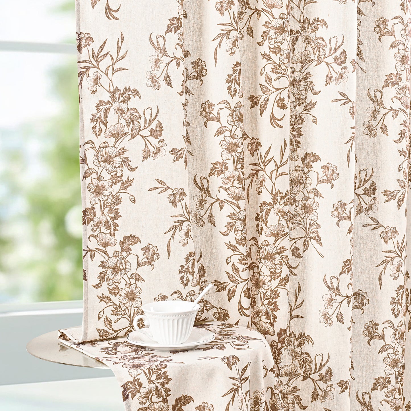 Alishomtll Floral Curtains for Living Room Farmhouse Country Linen Curtains Light Filtering Window Drapes,Brown ,52"x63", 2 Panels