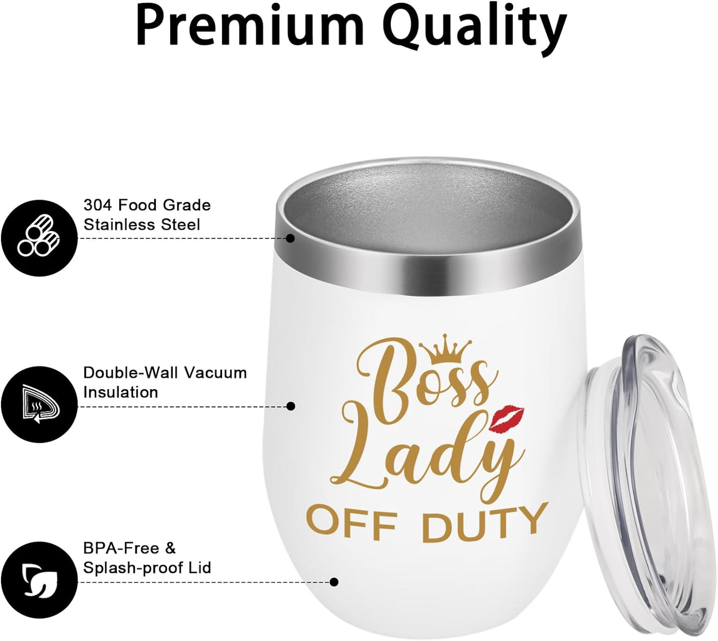 Gingprous 12oz Stainless Steel Tumbler Set,Boss Lady,Boss Lady Off Duty  , Vacuum Insulated Tumblers, Boss Day Gifts for Women, Manager, Boss,Birthday ,Christmas gifts, Rose Gold&White